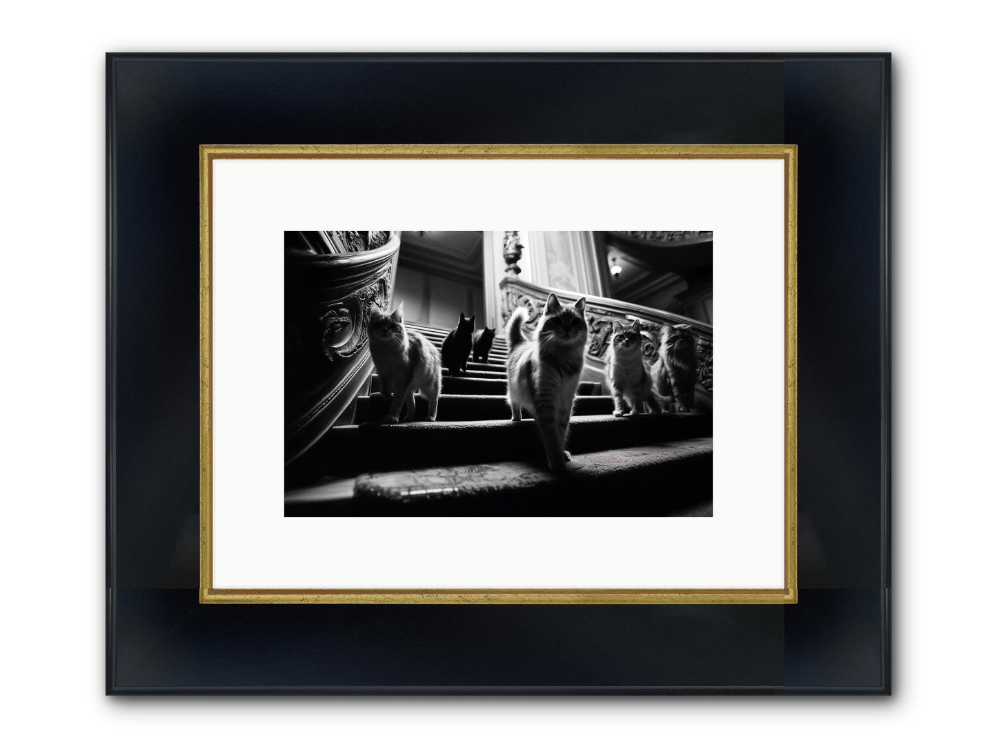 Les Chats Framed Print - Wide Black w/Gold 12x8