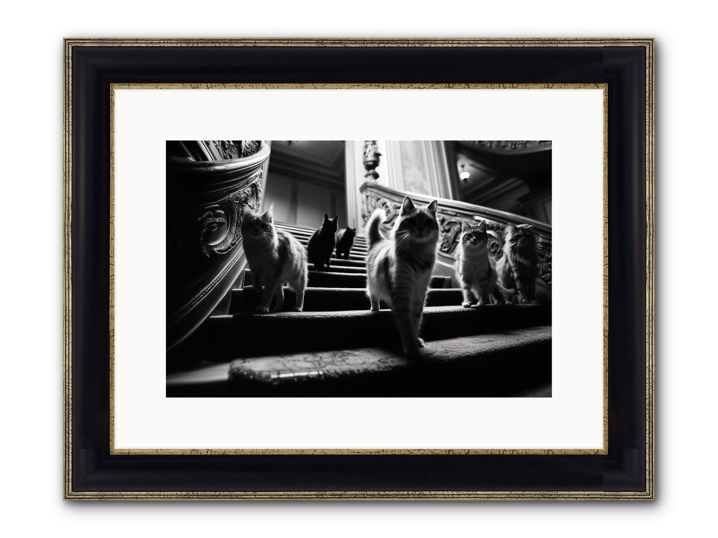 Les Chats Framed Print - Black & Gold 15x10