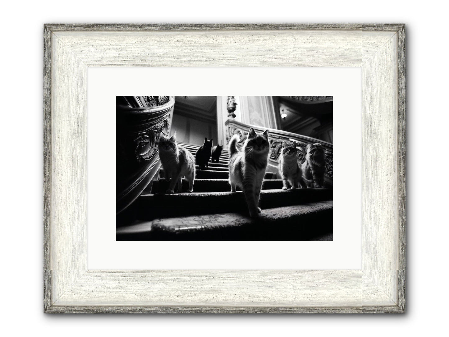 Les Chats Framed Print - Driftwood White 15x10