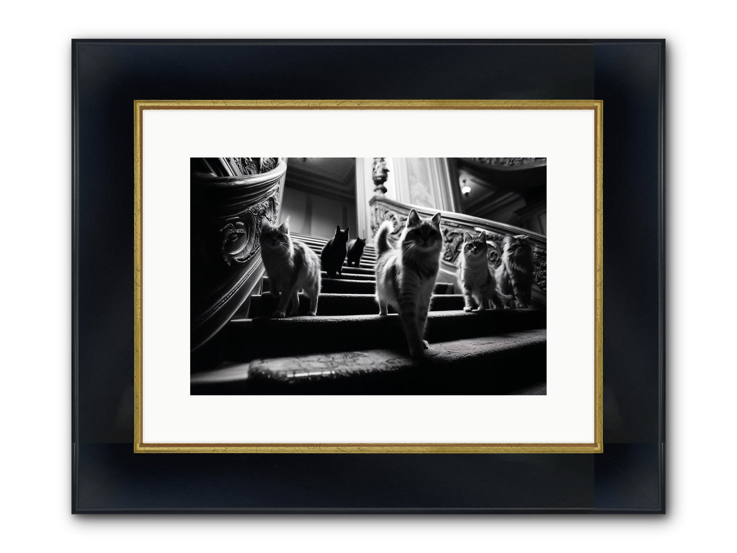Les Chats Framed Print - Wide Black w/Gold 15x10