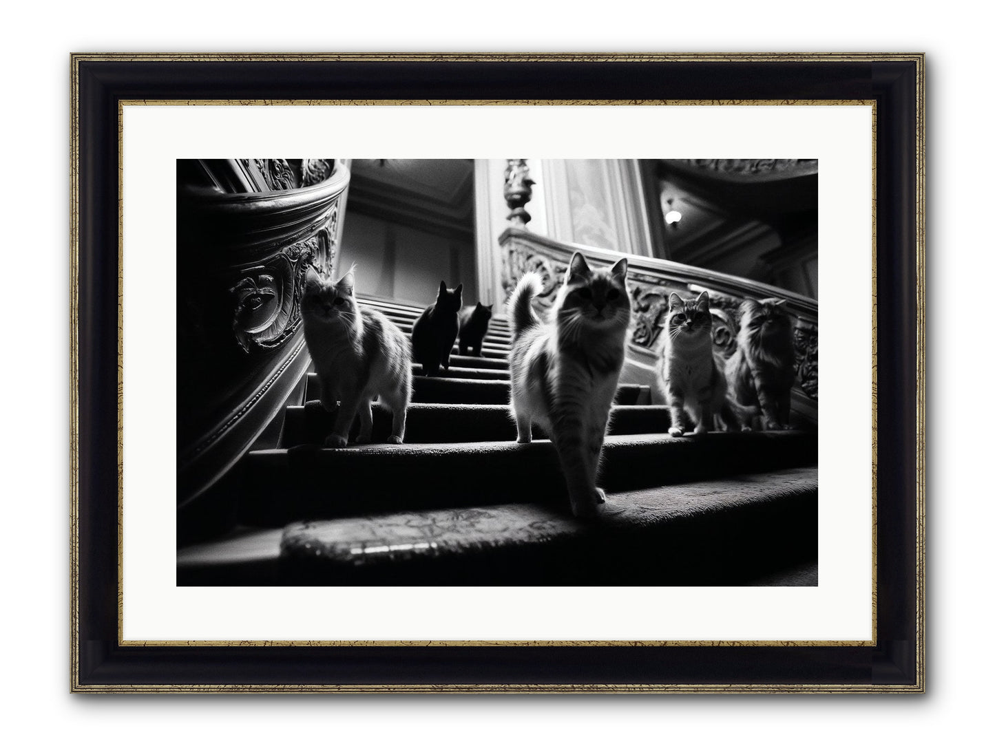 Les Chats Framed Print - Black & Gold 24x16