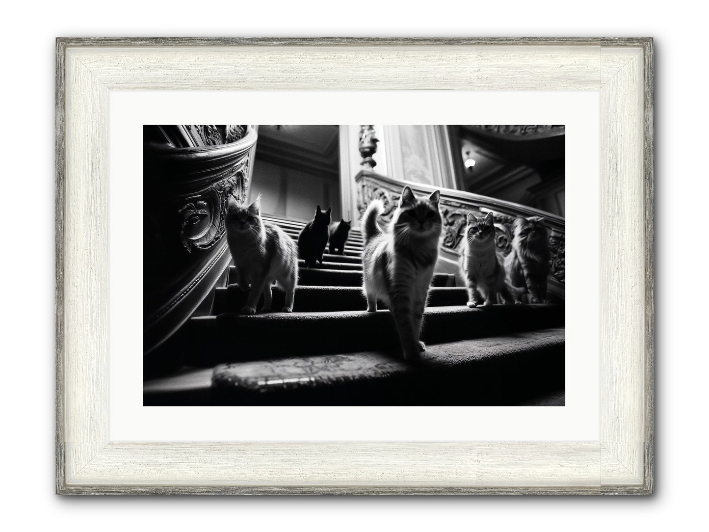 Les Chats Framed Print - Driftwood White 24x16