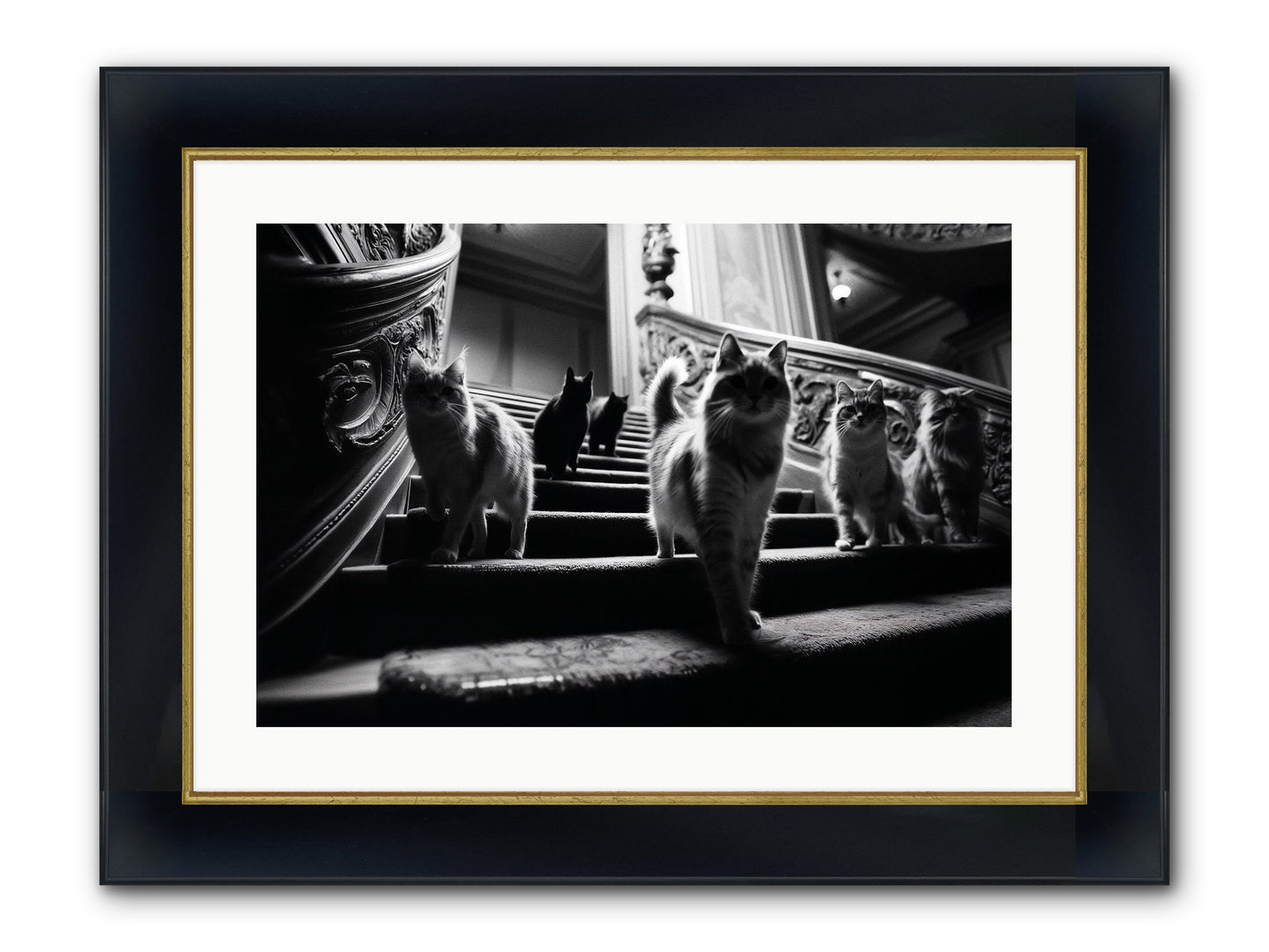 Les Chats Framed Print - Wide Black w/Gold 24x16