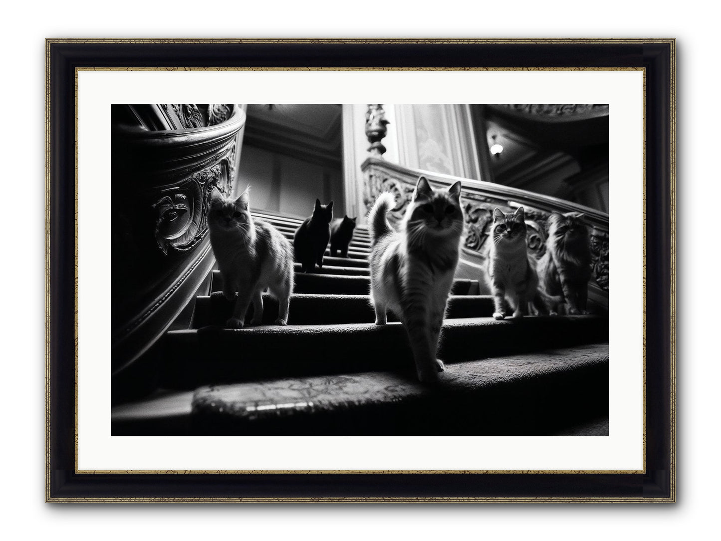 Les Chats Framed Print - Black & Gold 30x20