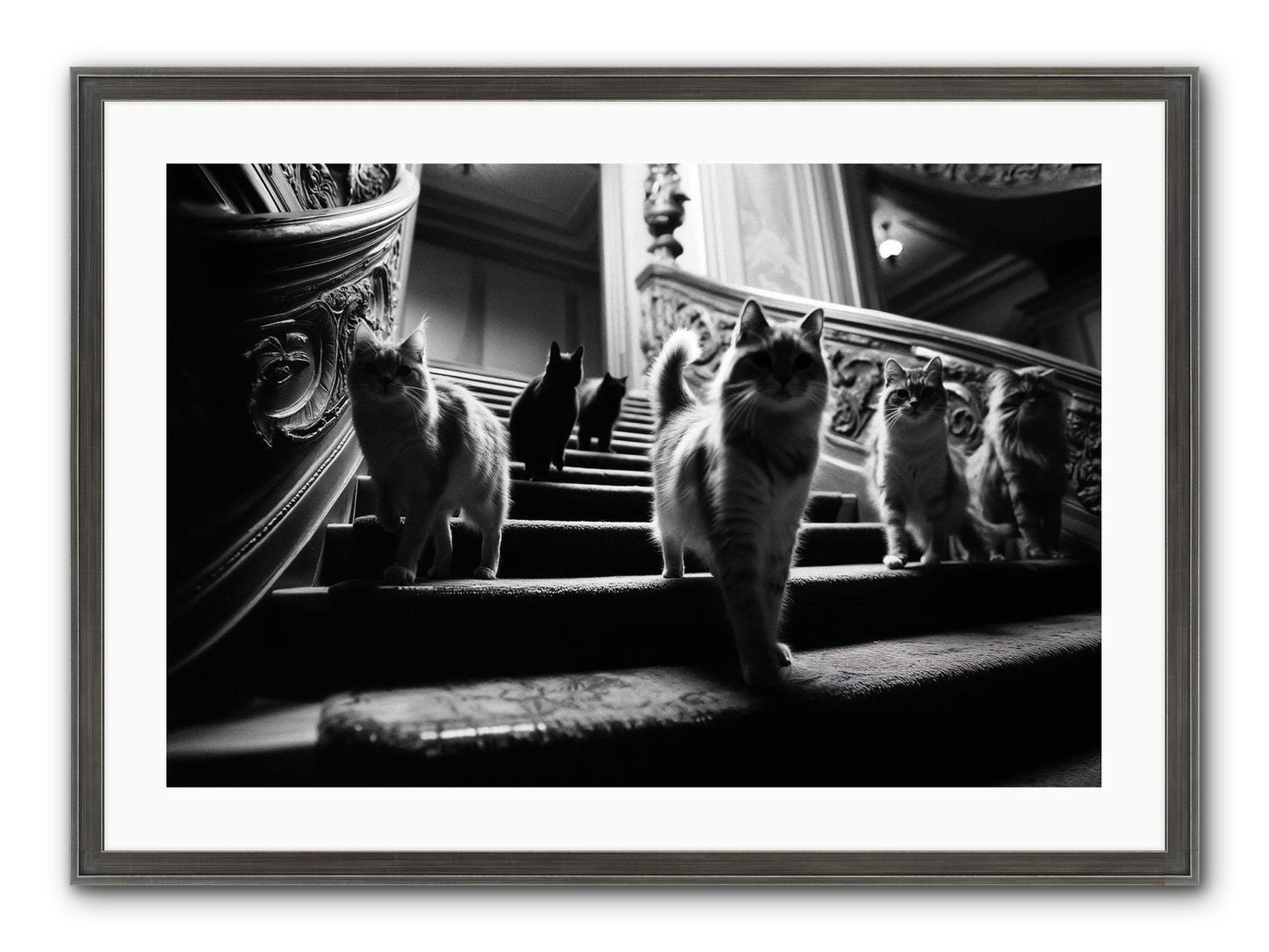 Les Chats Framed Print - Slimwoods Black/Silver 30x20