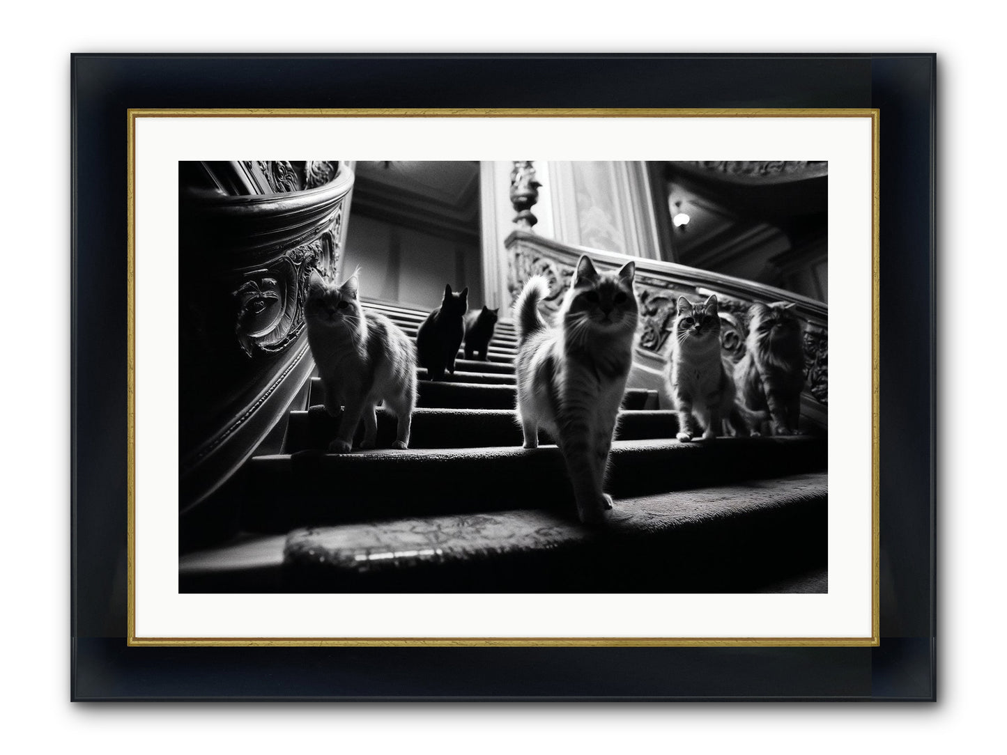 Les Chats Framed Print - Wide Black w/Gold 30x20