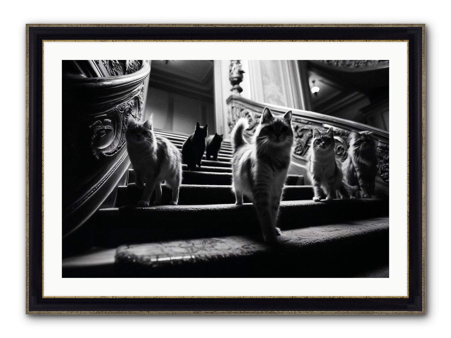Les Chats Framed Print - Black & Gold 36x24