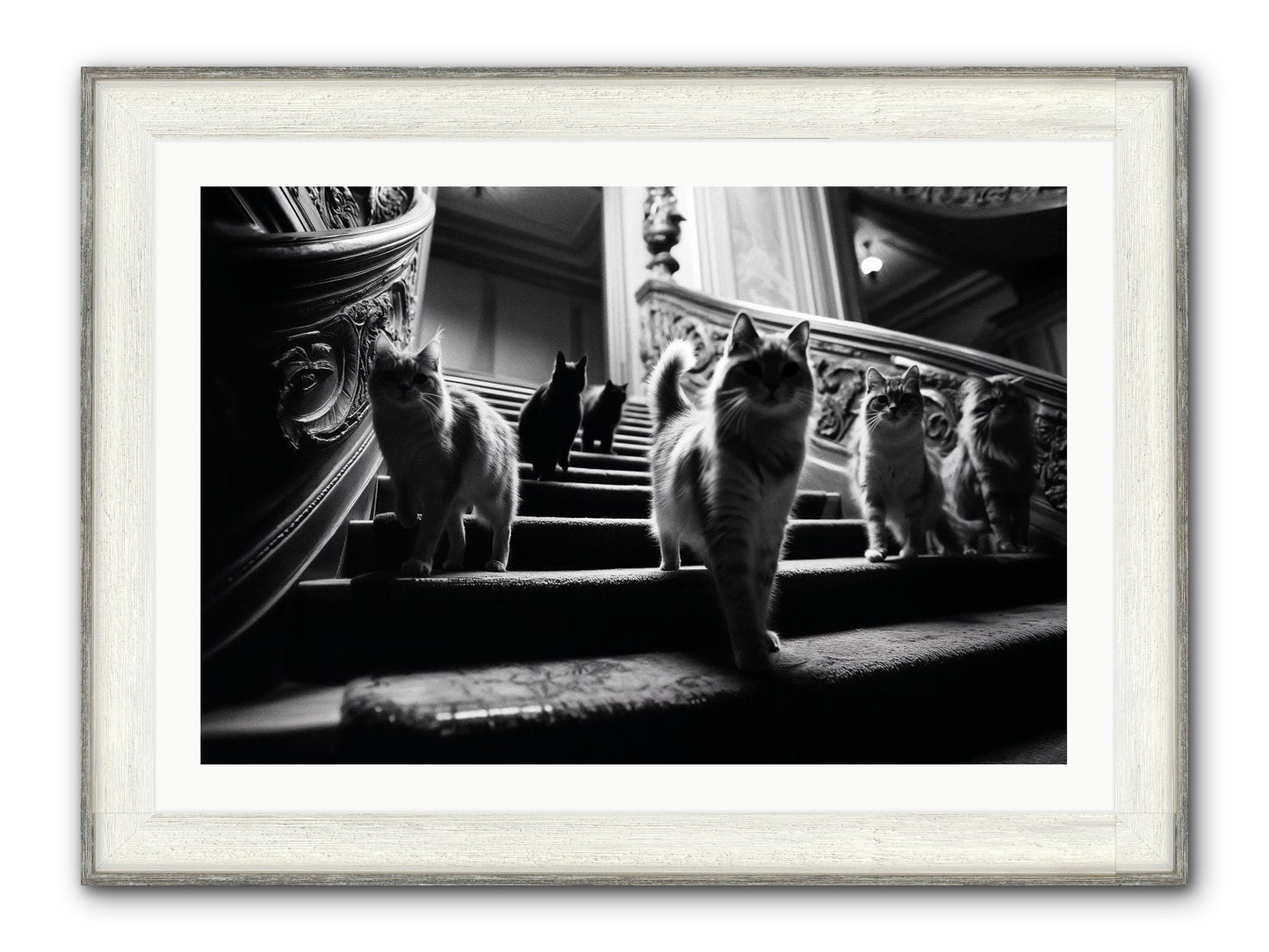 Les Chats Framed Print - Driftwood White 36x24