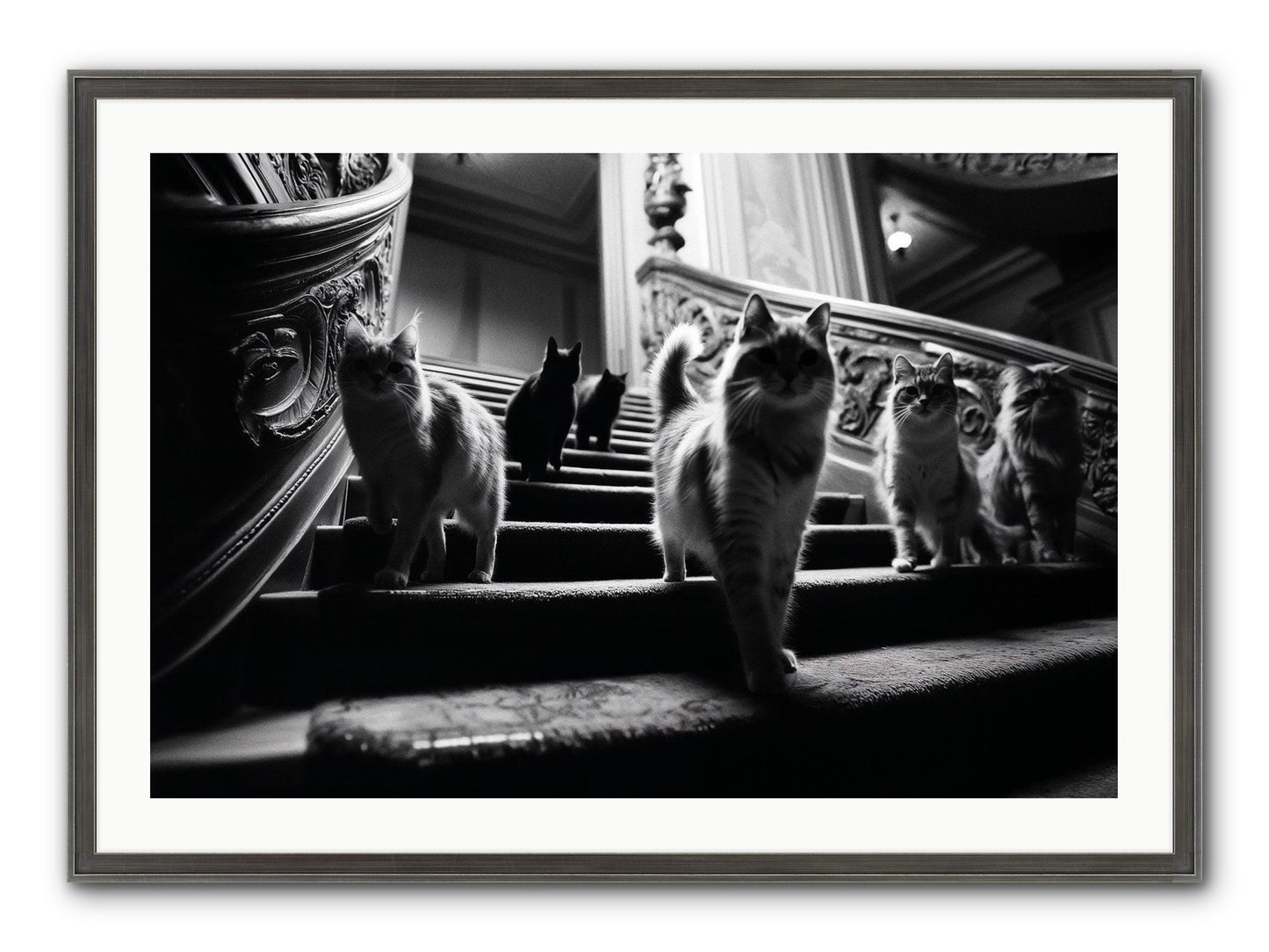 Les Chats Framed Print - Slimwoods Black/Silver 36x24