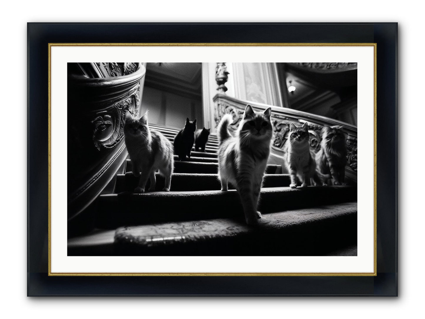 Les Chats Framed Print - Wide Black w/Gold 36x24