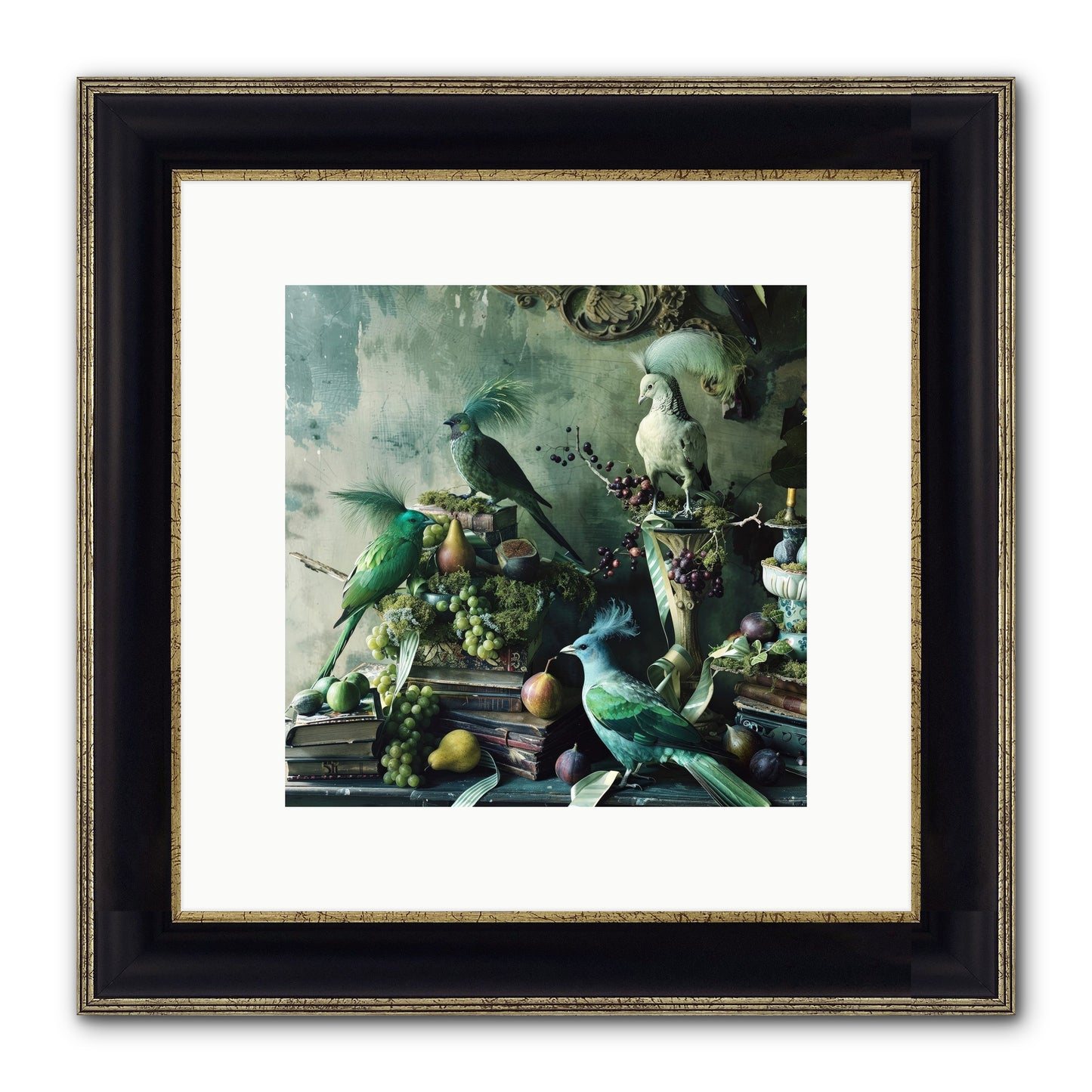Les Oiseaux Exquis Framed Print - Black & Gold 10x10
