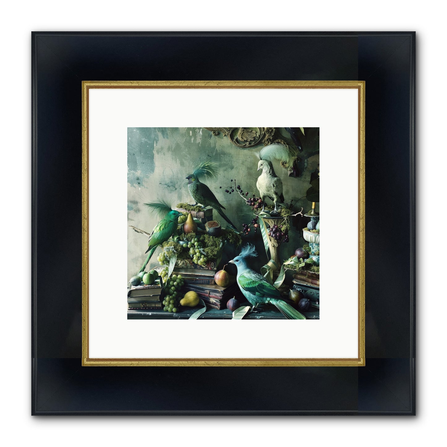 Les Oiseaux Exquis Framed Print - Wide Black w/Gold 10x10