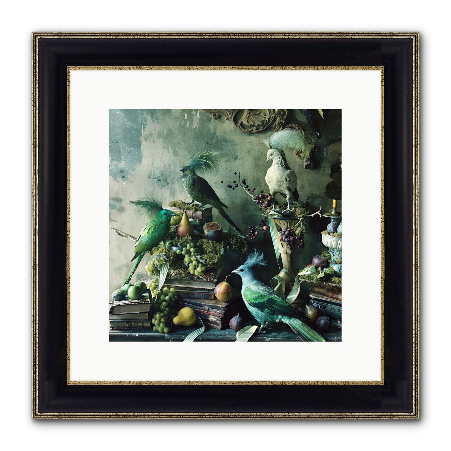 Les Oiseaux Exquis Framed Print - Black & Gold 12x12