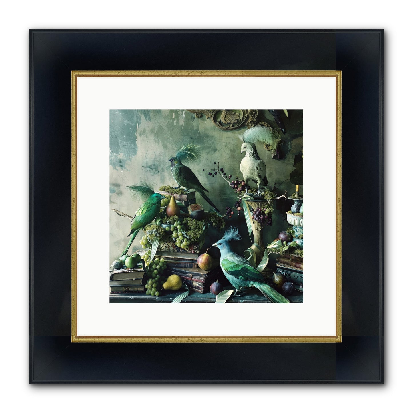 Les Oiseaux Exquis Framed Print - Wide Black w/Gold 12x12
