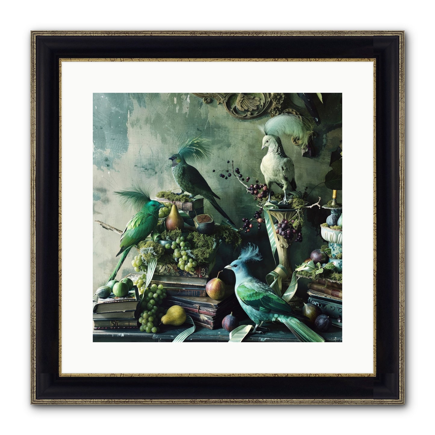 Les Oiseaux Exquis Framed Print - Black & Gold 16x16