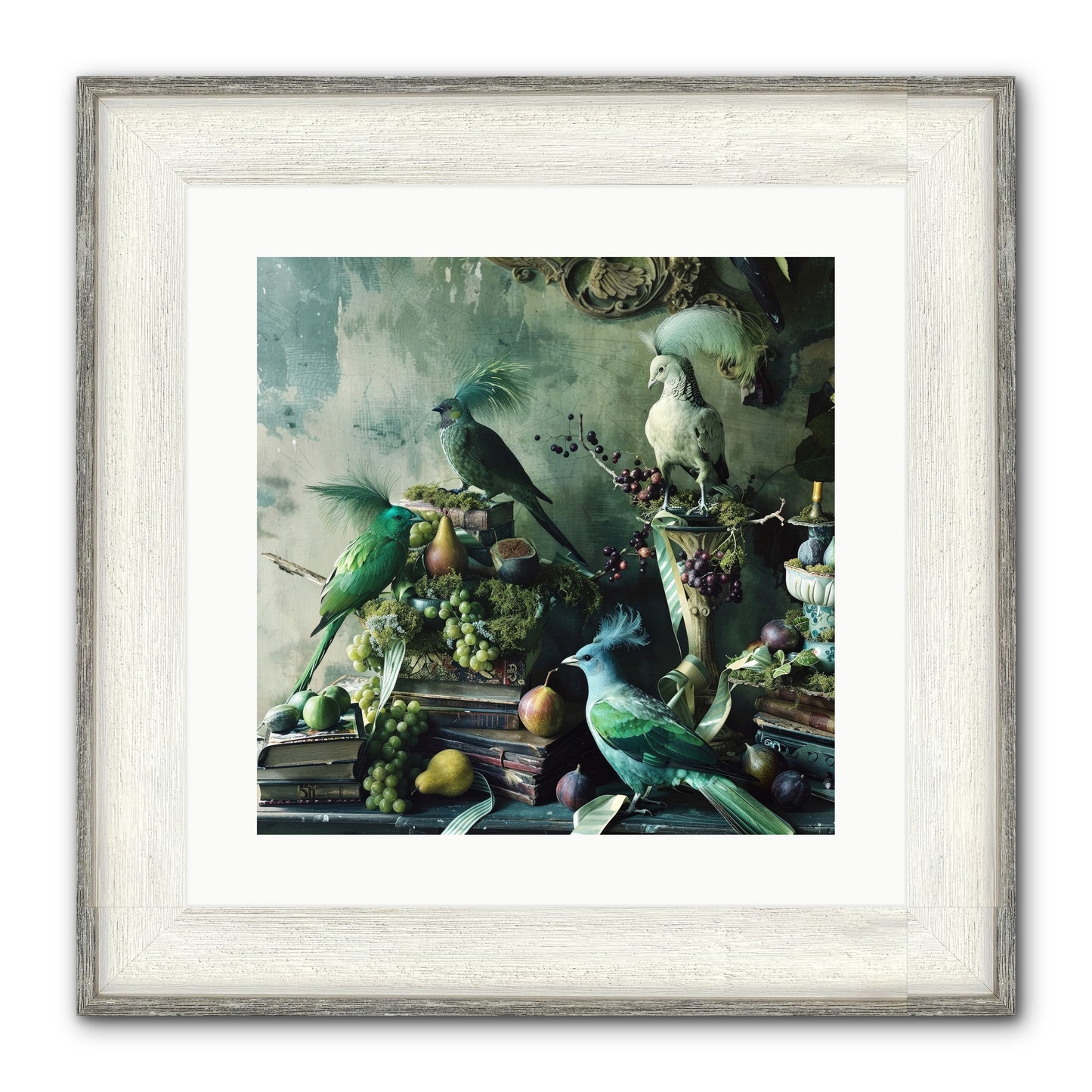 Les Oiseaux Exquis Framed Print - Driftwood White 16x16