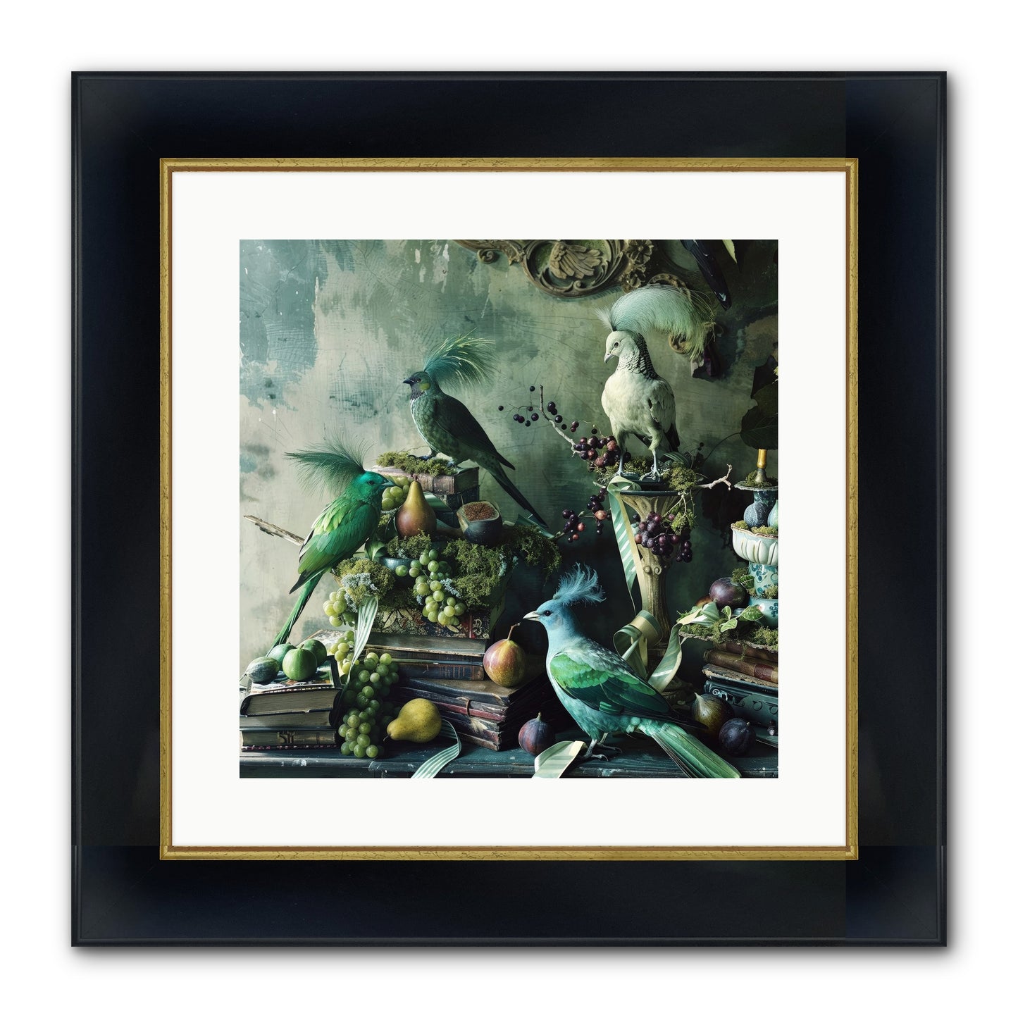 Les Oiseaux Exquis Framed Print - Wide Black w/Gold 16x16