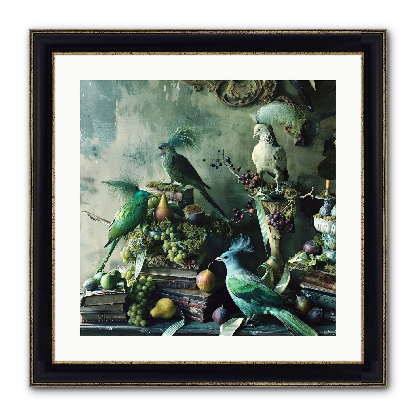 Les Oiseaux Exquis Framed Print - Black & Gold 20x20