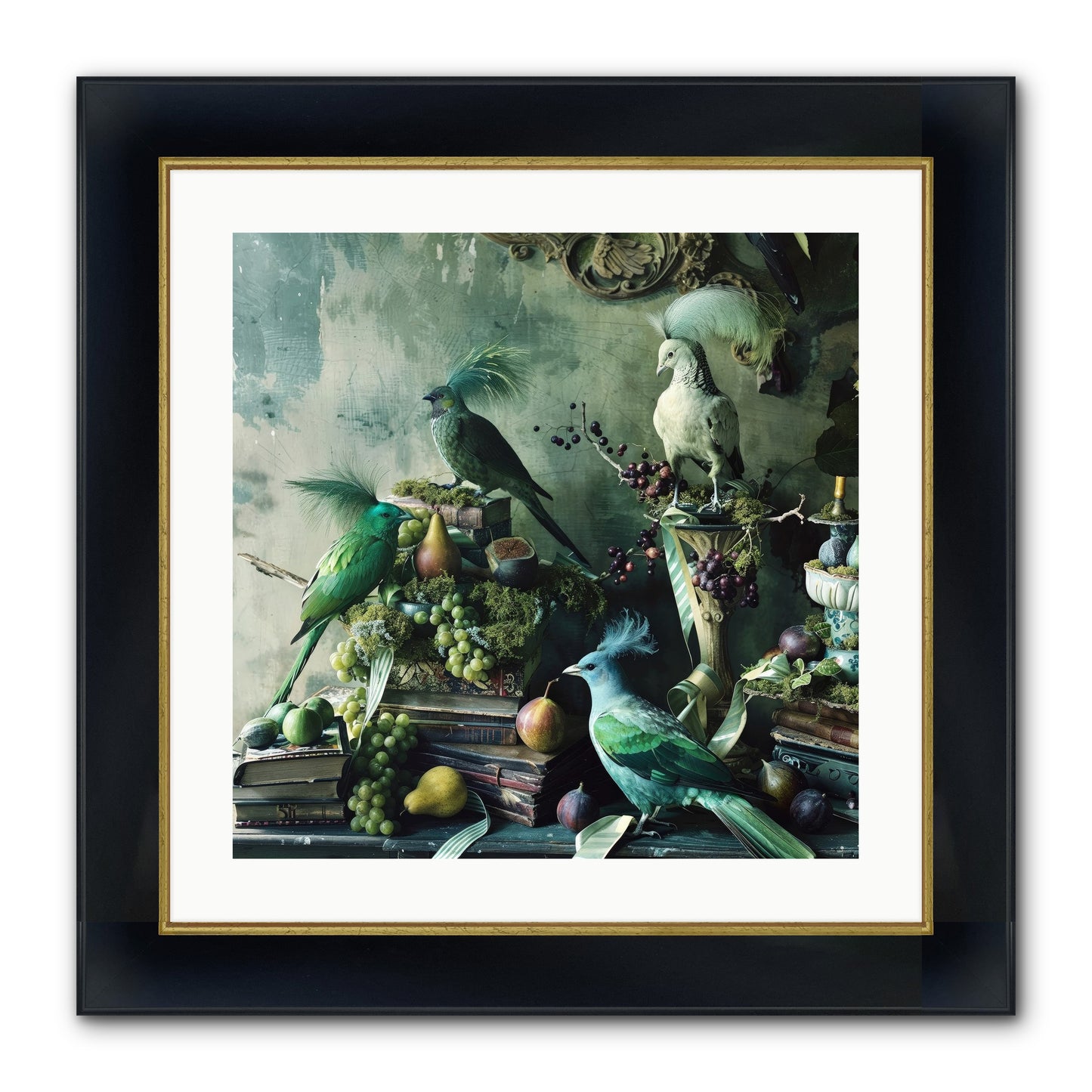 Les Oiseaux Exquis Framed Print - Wide Black w/Gold 20x20