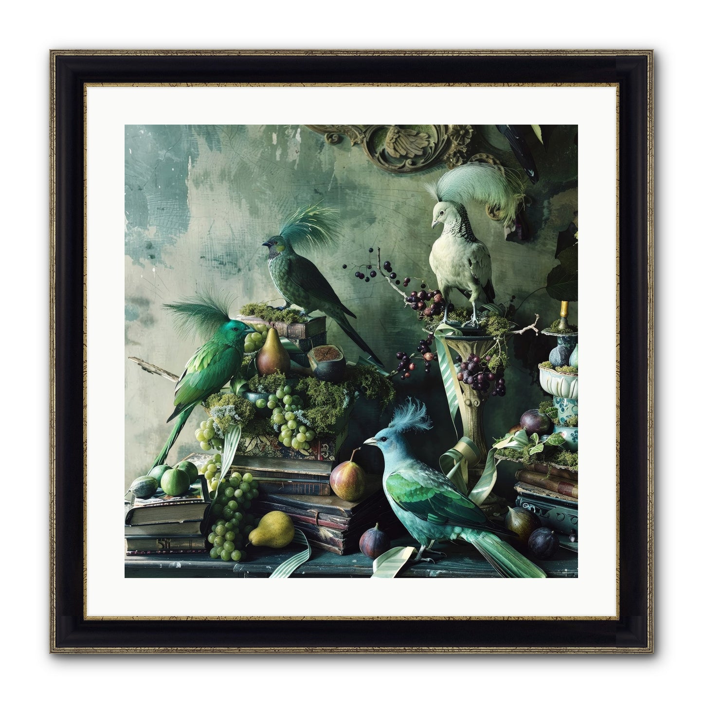Les Oiseaux Exquis Framed Print - Black & Gold 24x24