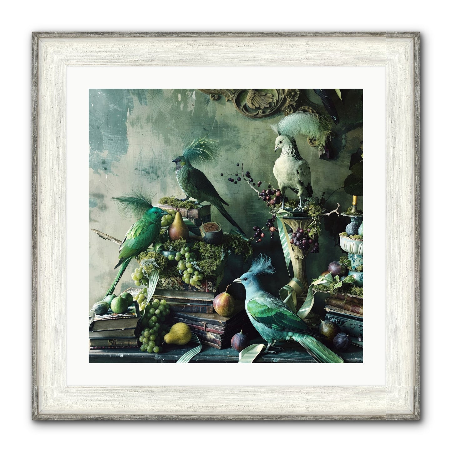 Les Oiseaux Exquis Framed Print - Driftwood White 24x24
