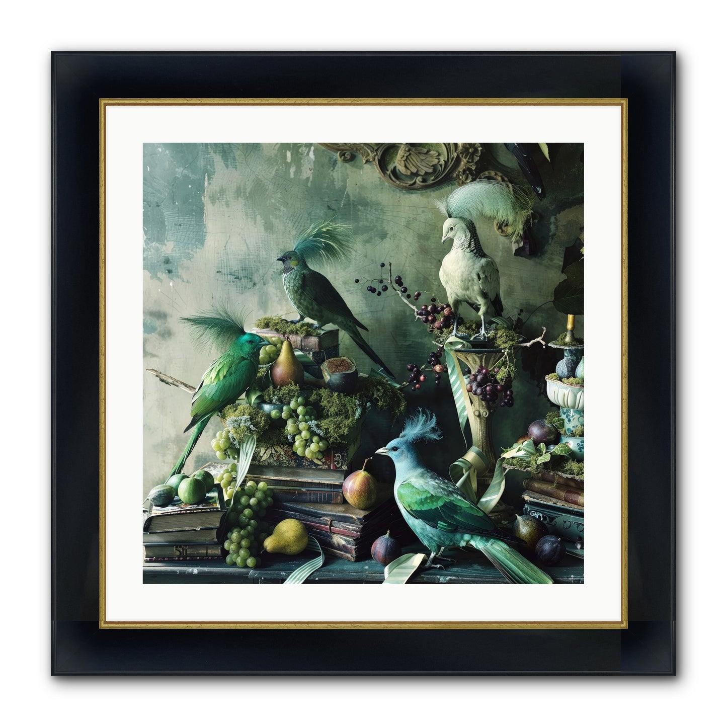 Les Oiseaux Exquis Framed Print - Wide Black w/Gold 24x24