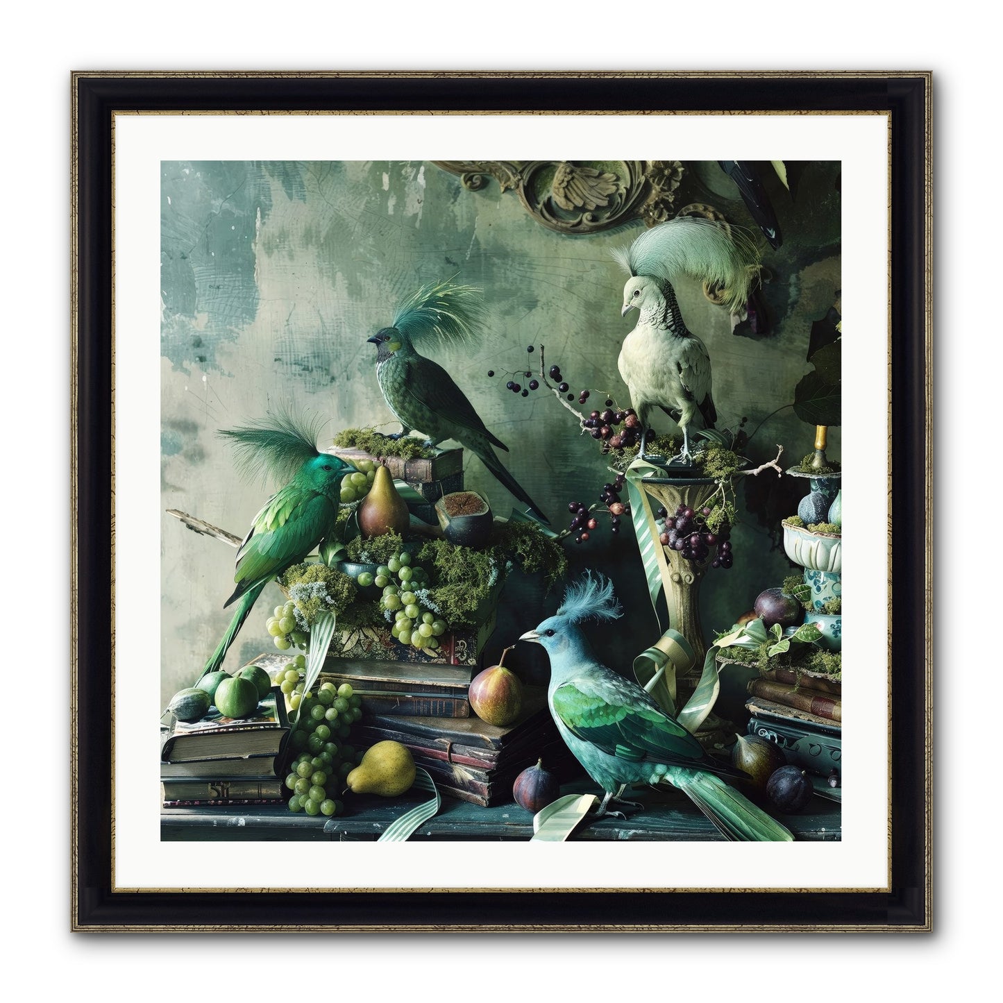 Les Oiseaux Exquis Framed Print - Black & Gold 30x30