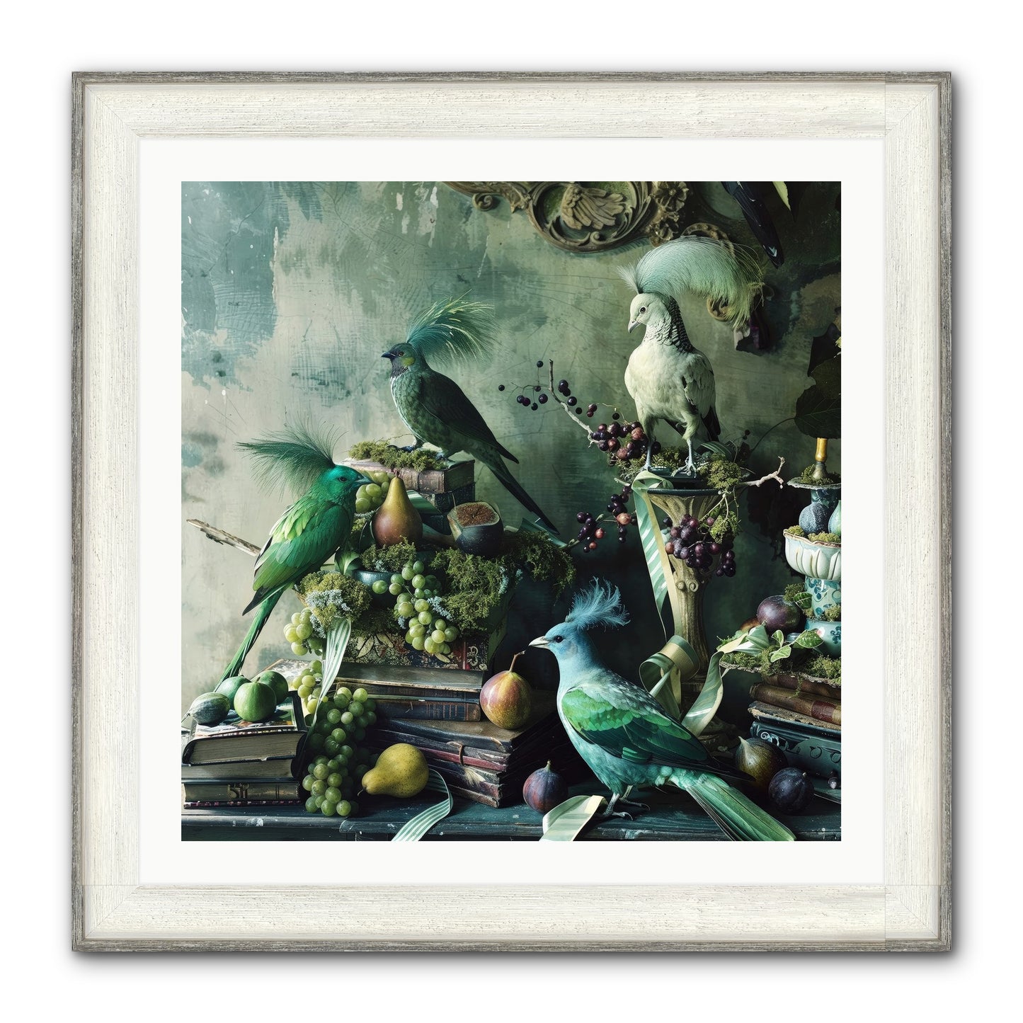 Les Oiseaux Exquis Framed Print - Driftwood White 30x30