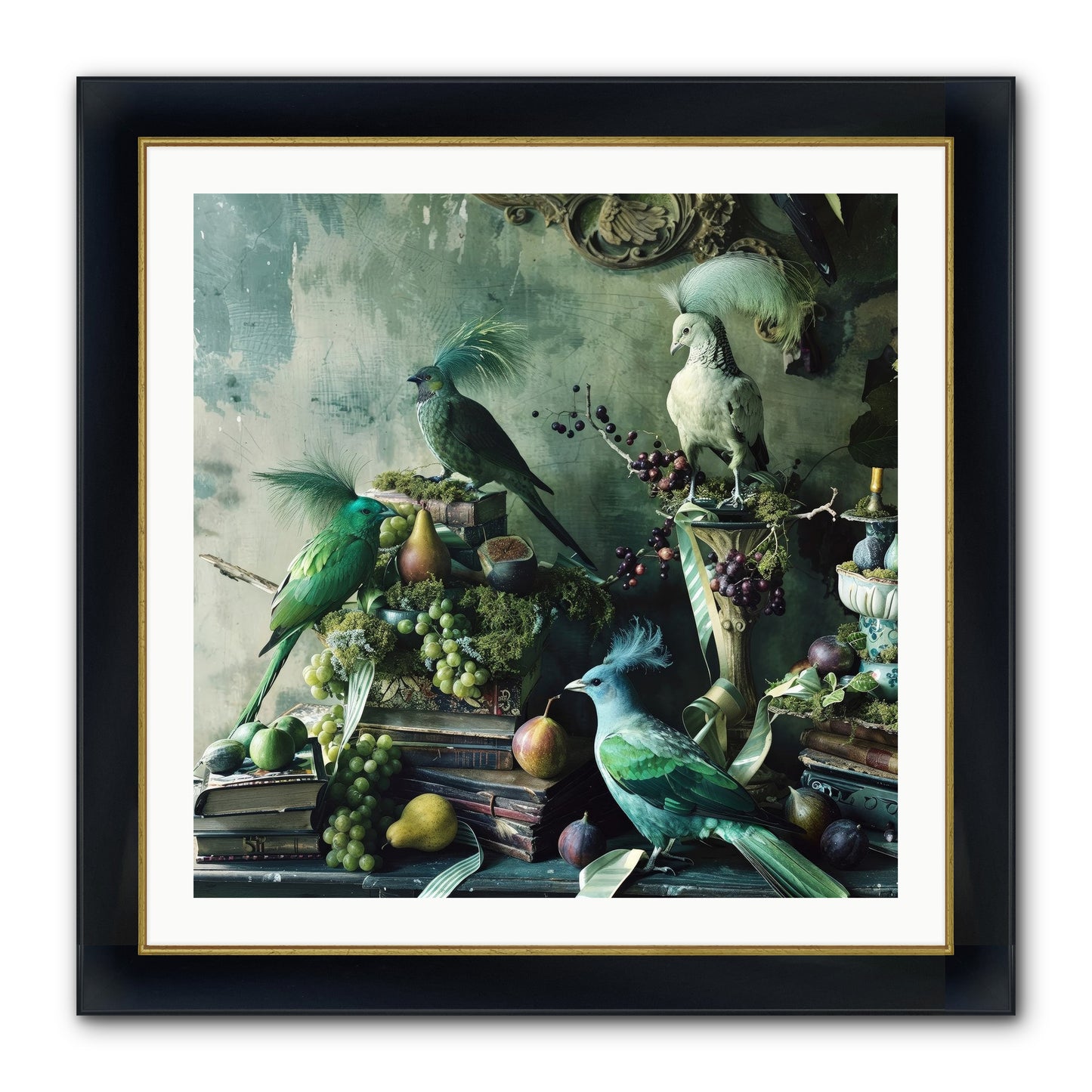 Les Oiseaux Exquis Framed Print - Wide Black w/Gold 30x30