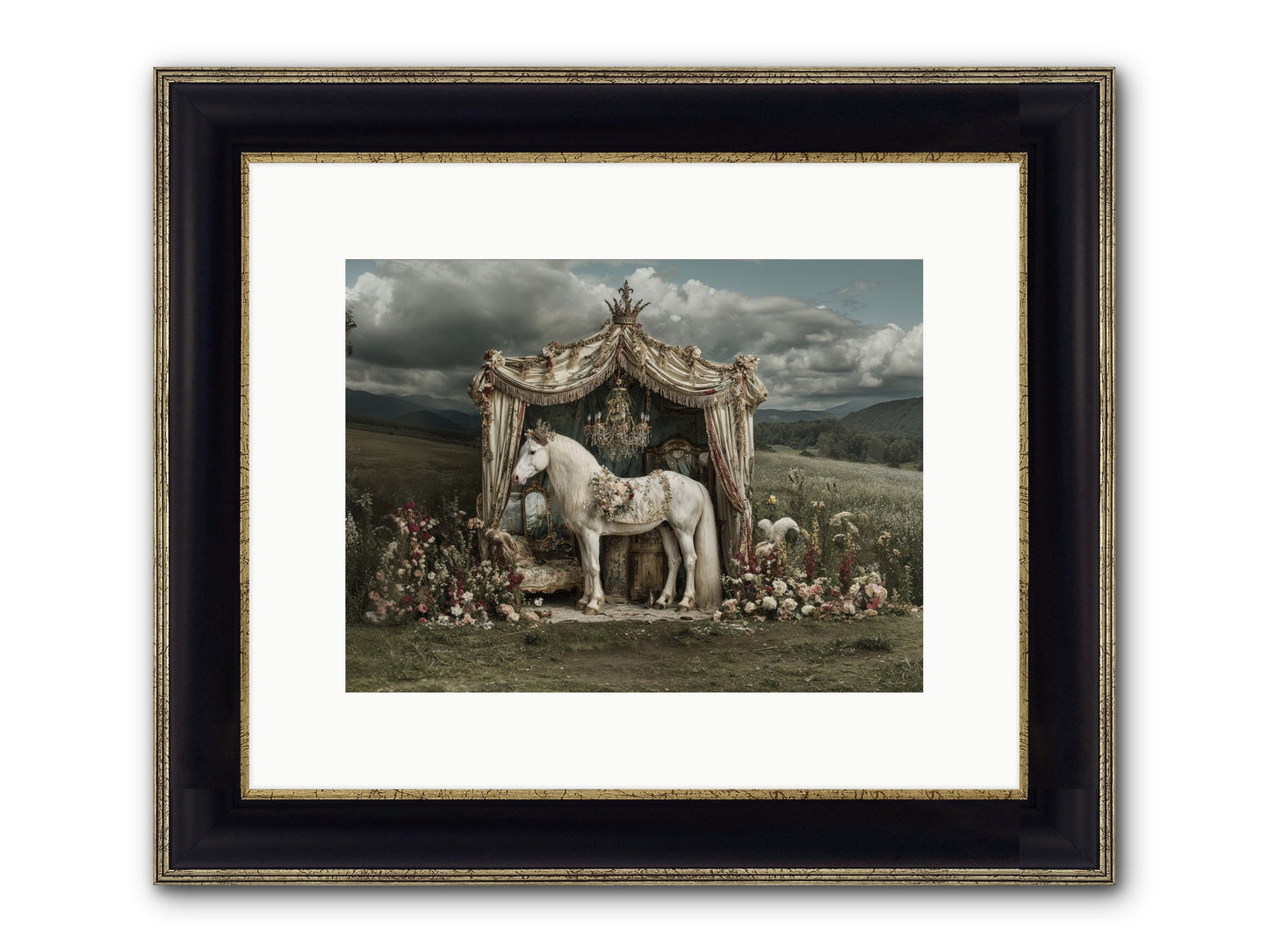 Letters In Rain Framed Print - Black & Gold 12x9