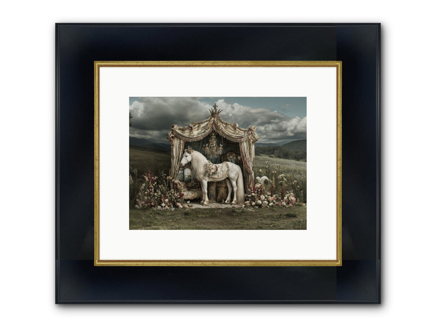 Letters In Rain Framed Print - Wide Black w/Gold 12x9
