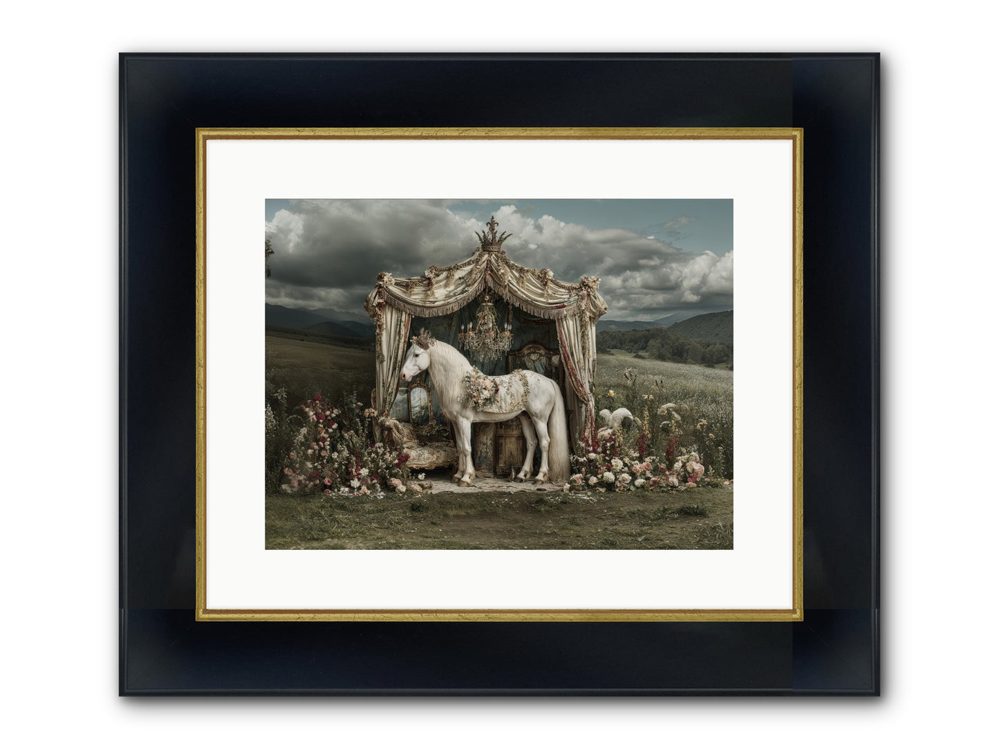Letters In Rain Framed Print - Wide Black w/Gold 16x12