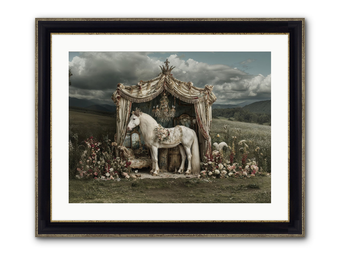 Letters In Rain Framed Print - Black & Gold 24x18