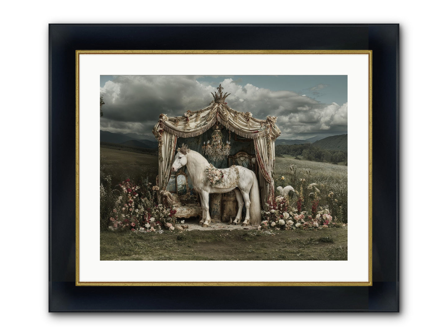 Letters In Rain Framed Print - Wide Black w/Gold 24x18