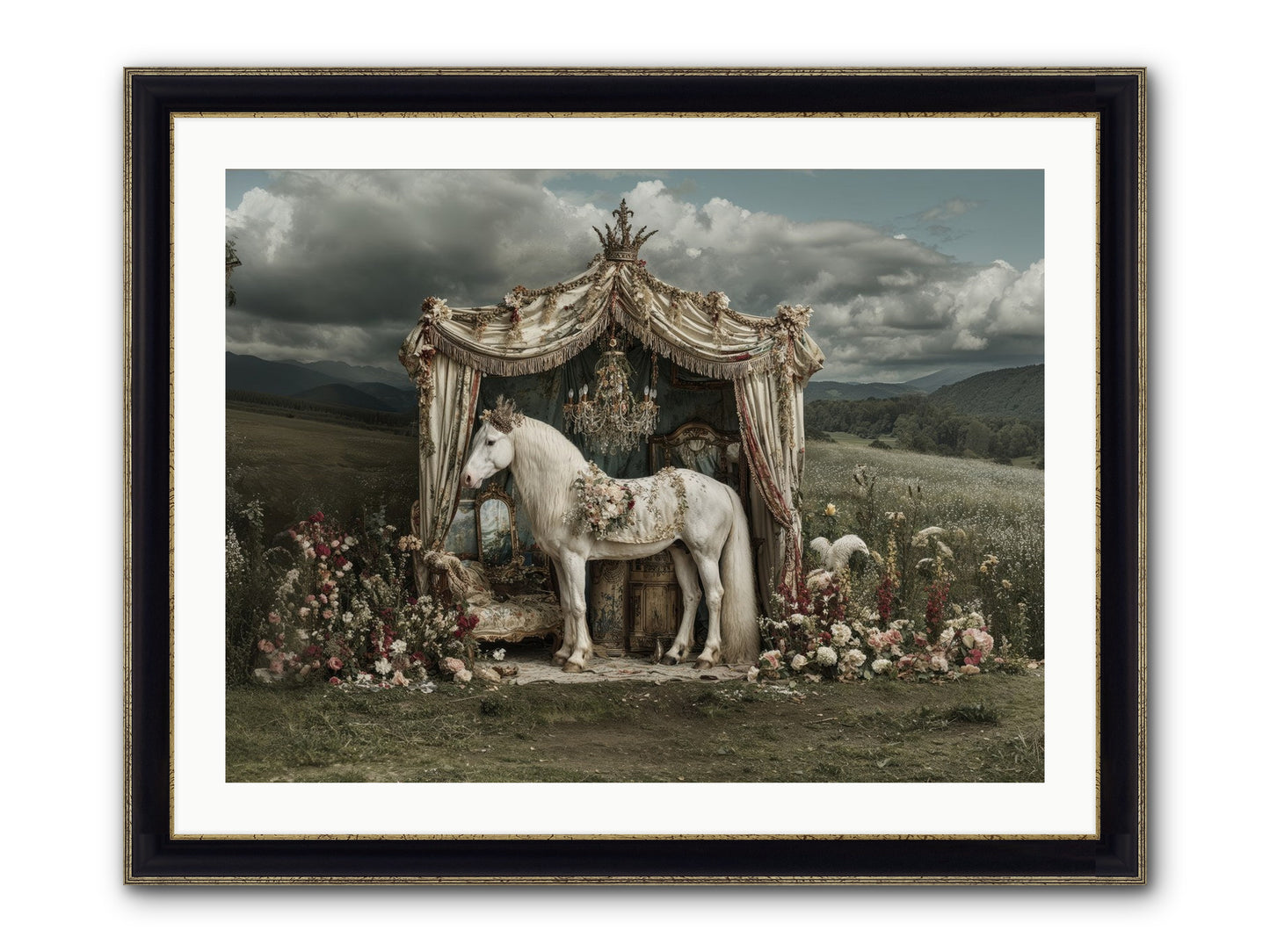 Letters In Rain Framed Print - Black & Gold 32x24