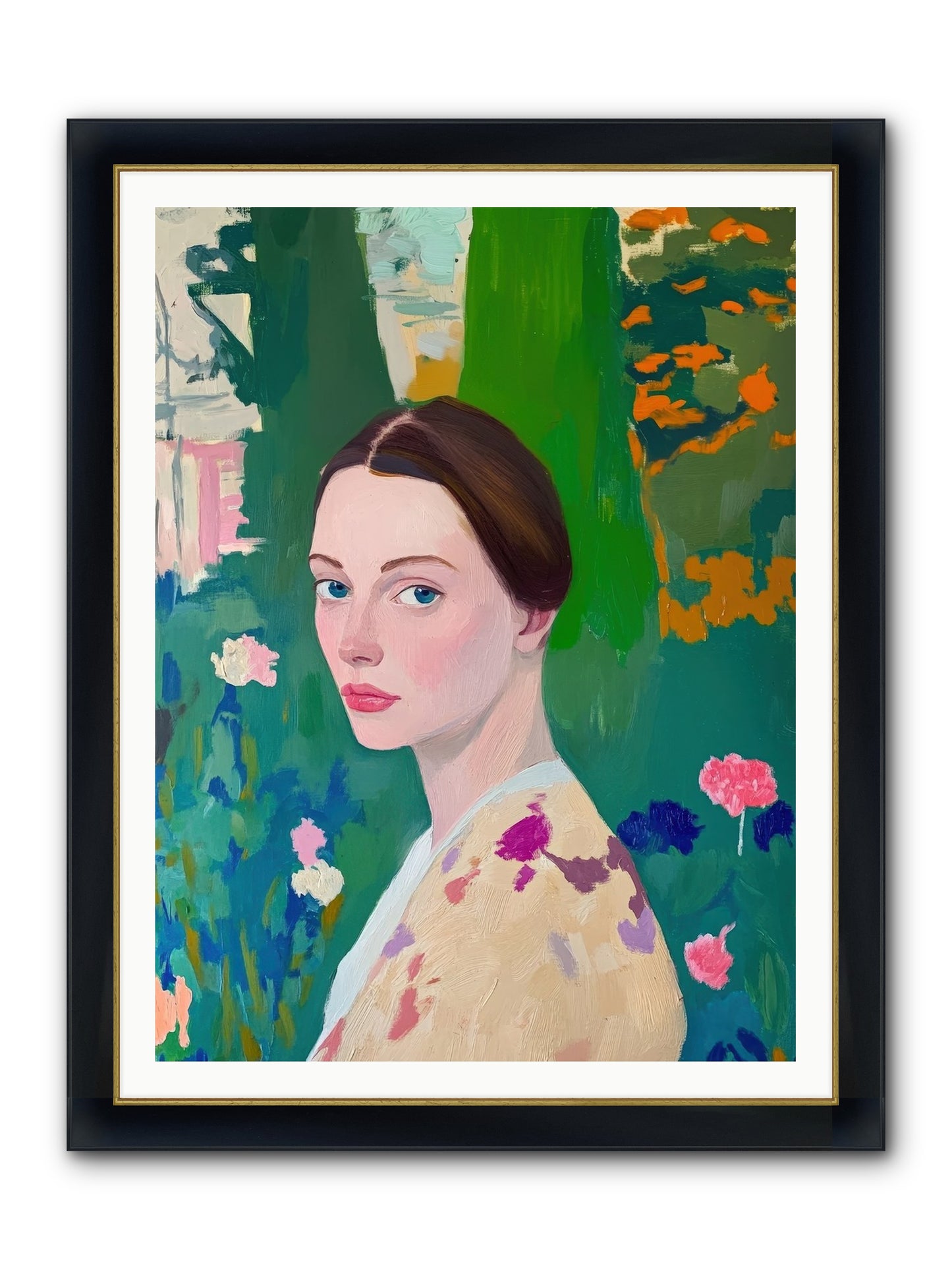 Lily Crane Framed Print - Wide Black w/Gold 36x48