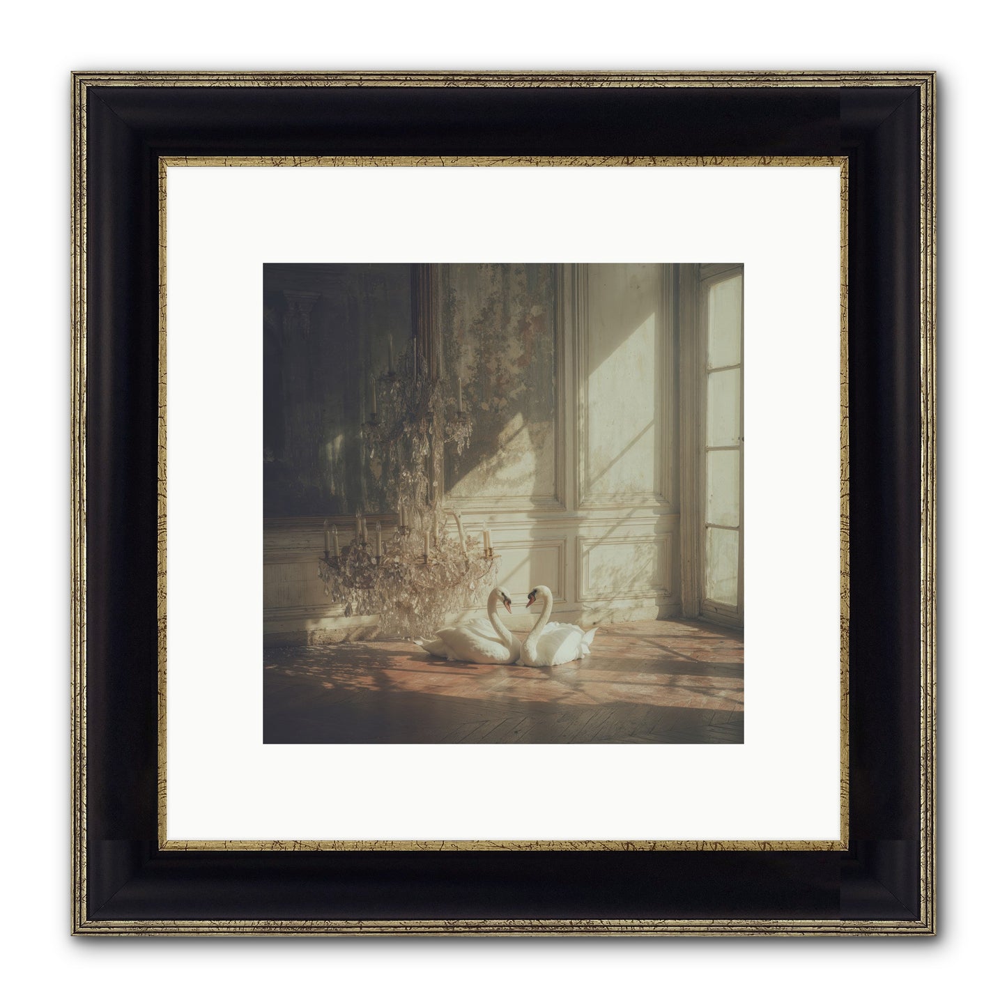 Linen Moon Framed Print - Black & Gold 10x10