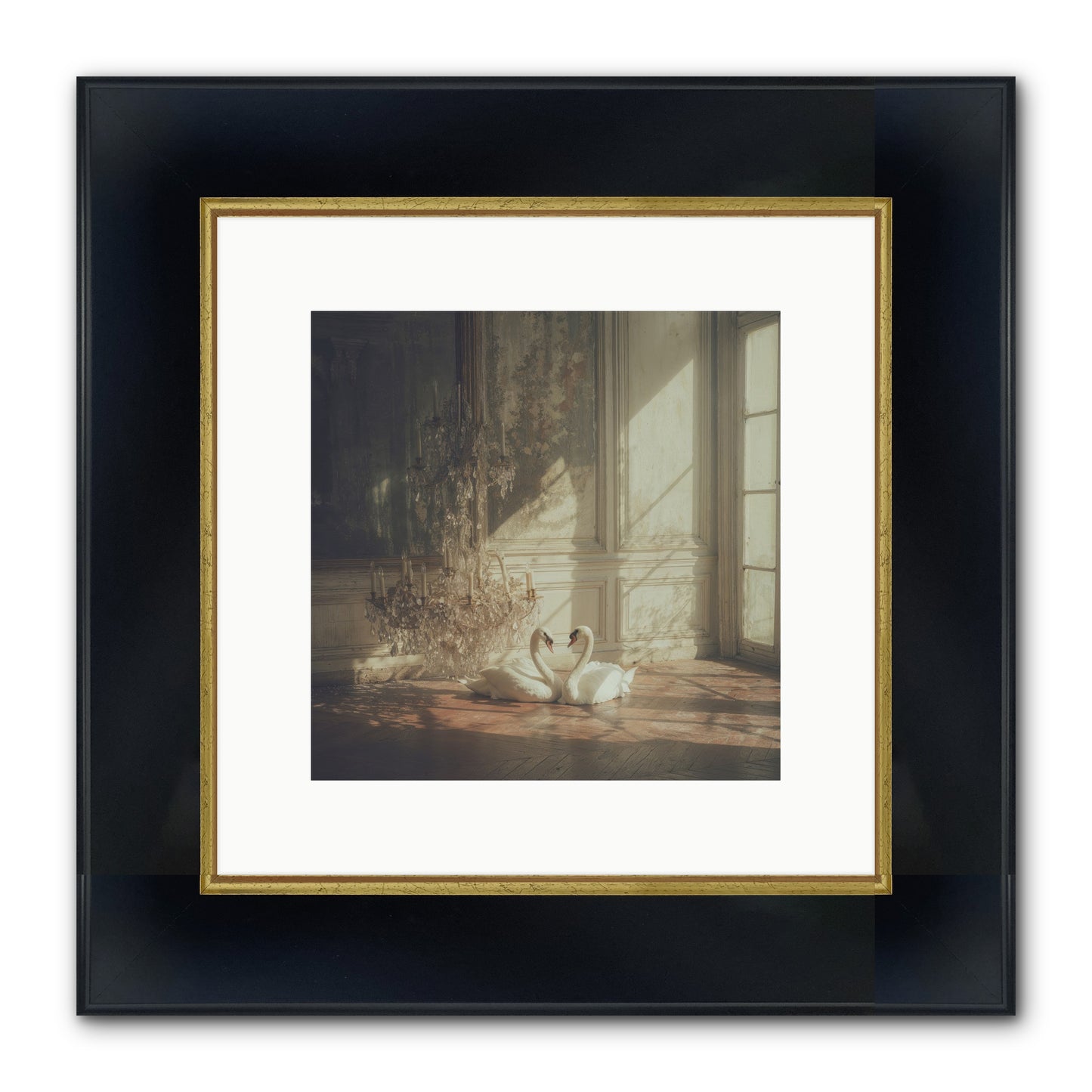 Linen Moon Framed Print - Wide Black w/Gold 10x10