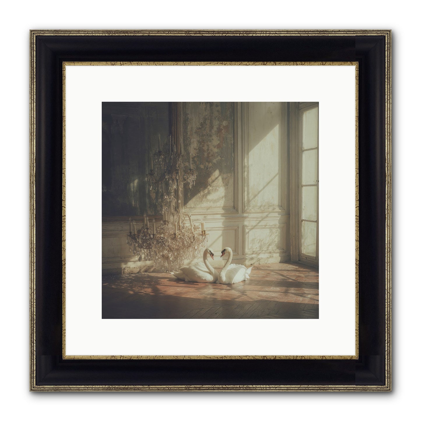 Linen Moon Framed Print - Black & Gold 12x12