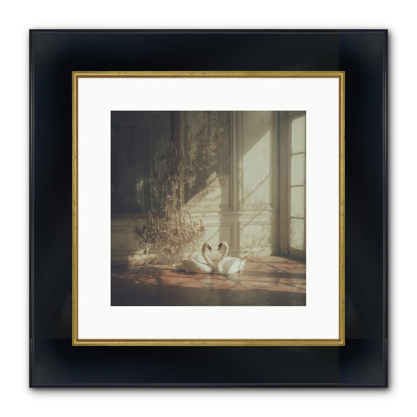 Linen Moon Framed Print - Wide Black w/Gold 12x12