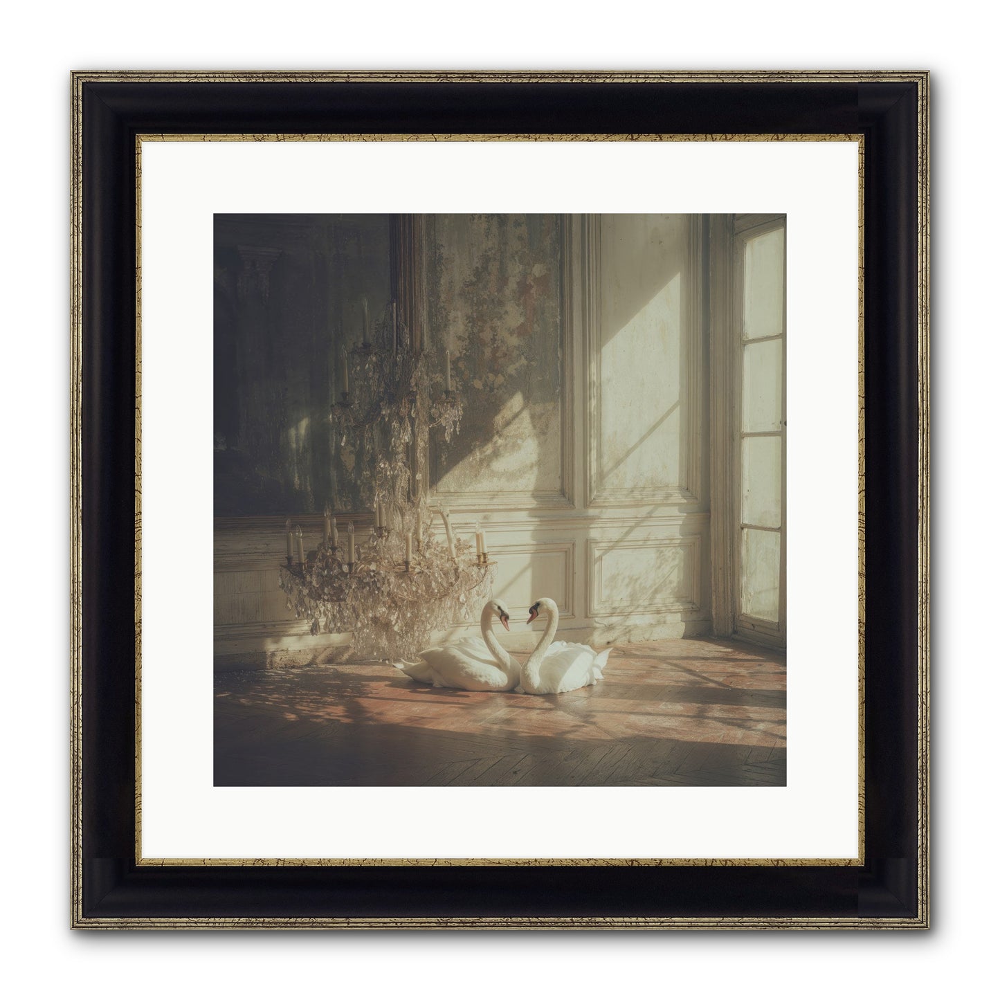 Linen Moon Framed Print - Black & Gold 16x16