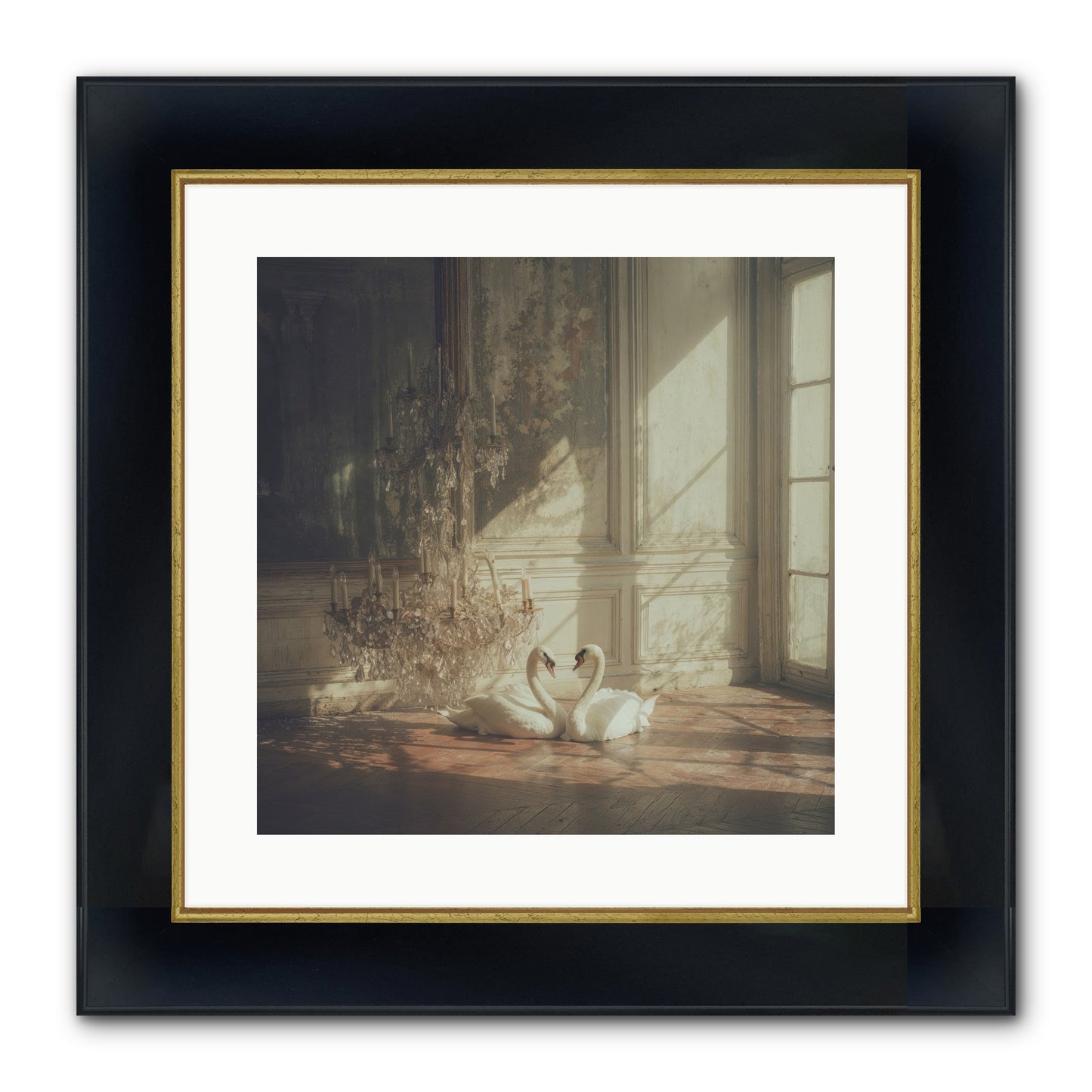 Linen Moon Framed Print - Wide Black w/Gold 16x16