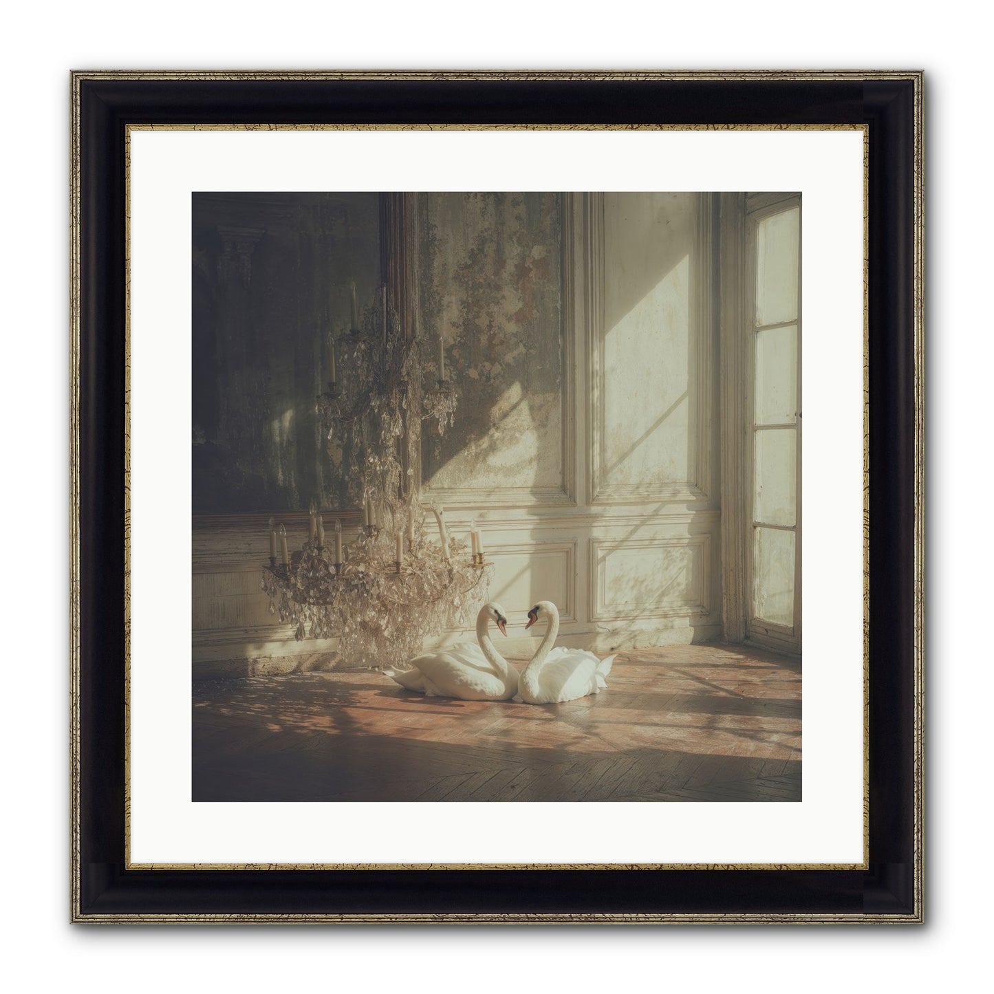 Linen Moon Framed Print - Black & Gold 20x20
