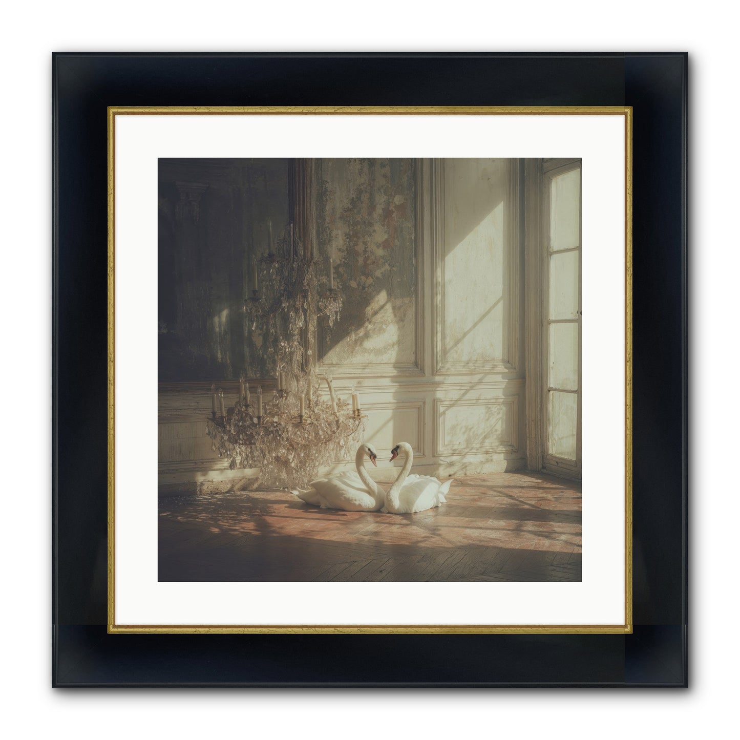Linen Moon Framed Print - Wide Black w/Gold 20x20