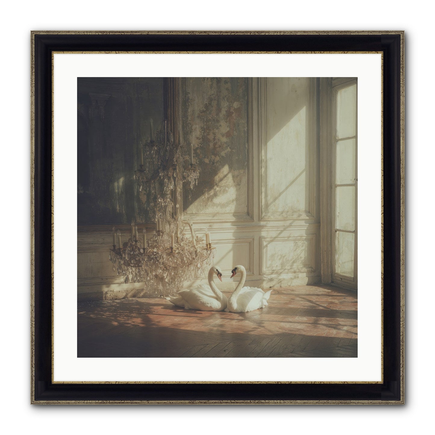 Linen Moon Framed Print - Black & Gold 24x24
