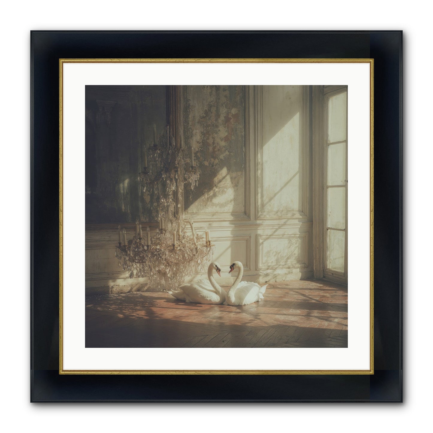Linen Moon Framed Print - Wide Black w/Gold 24x24