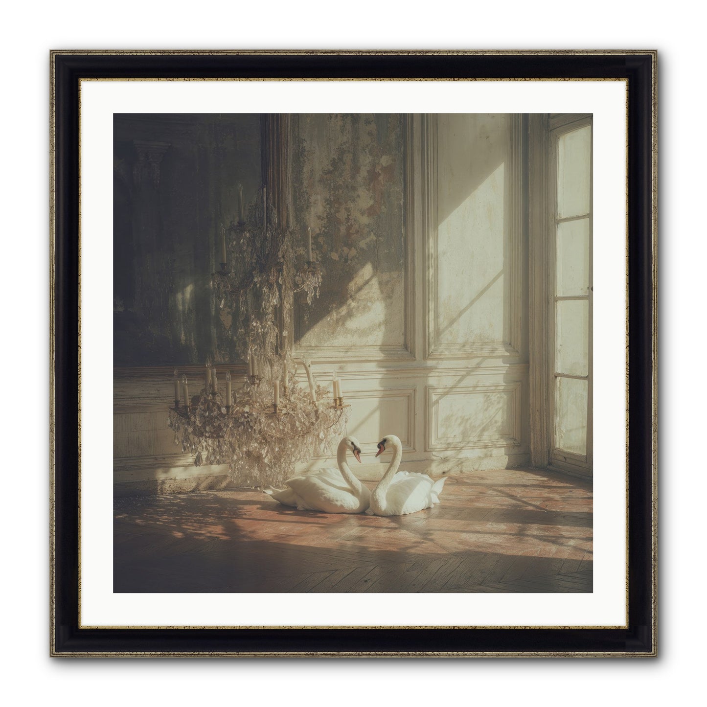 Linen Moon Framed Print - Black & Gold 30x30