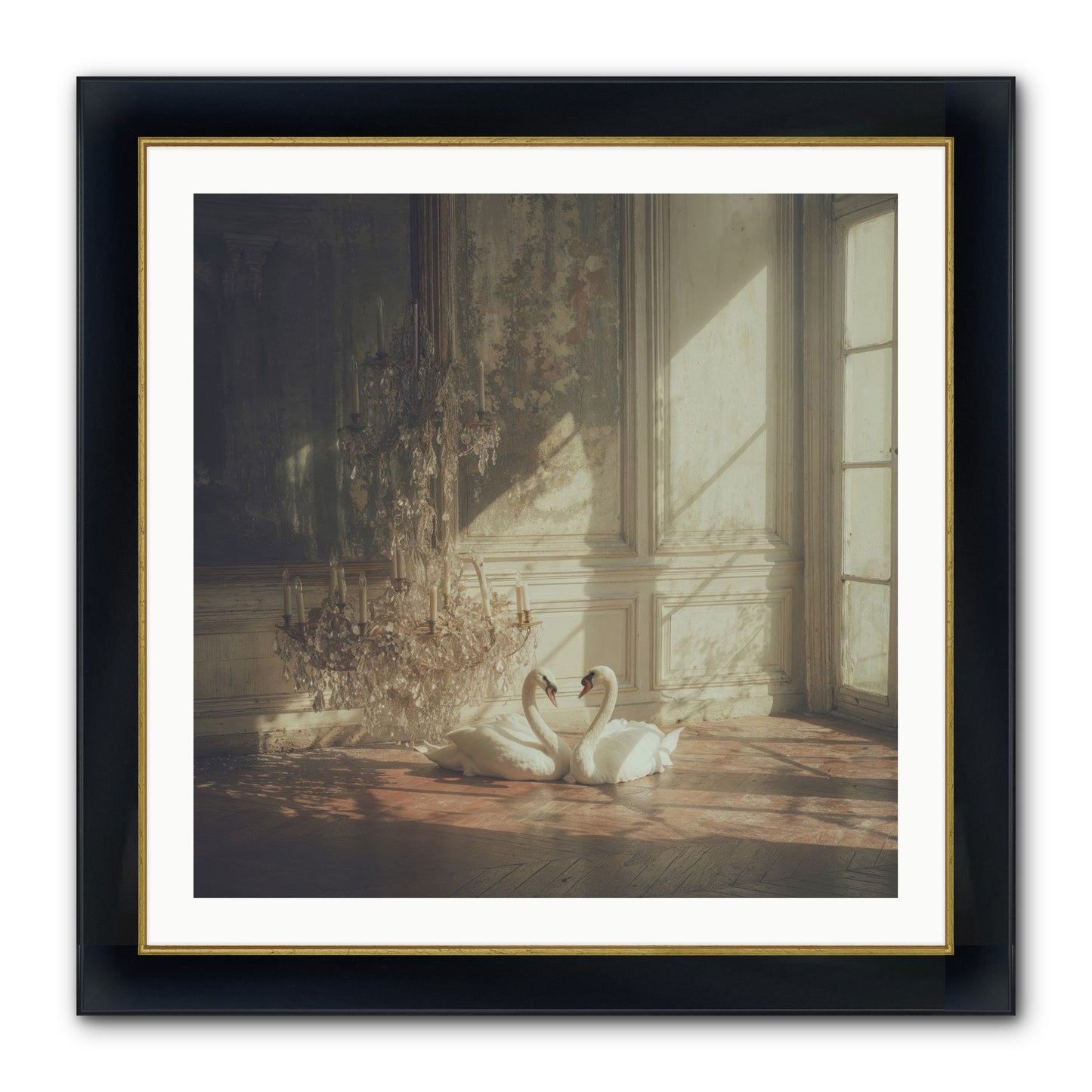 Linen Moon Framed Print - Wide Black w/Gold 30x30