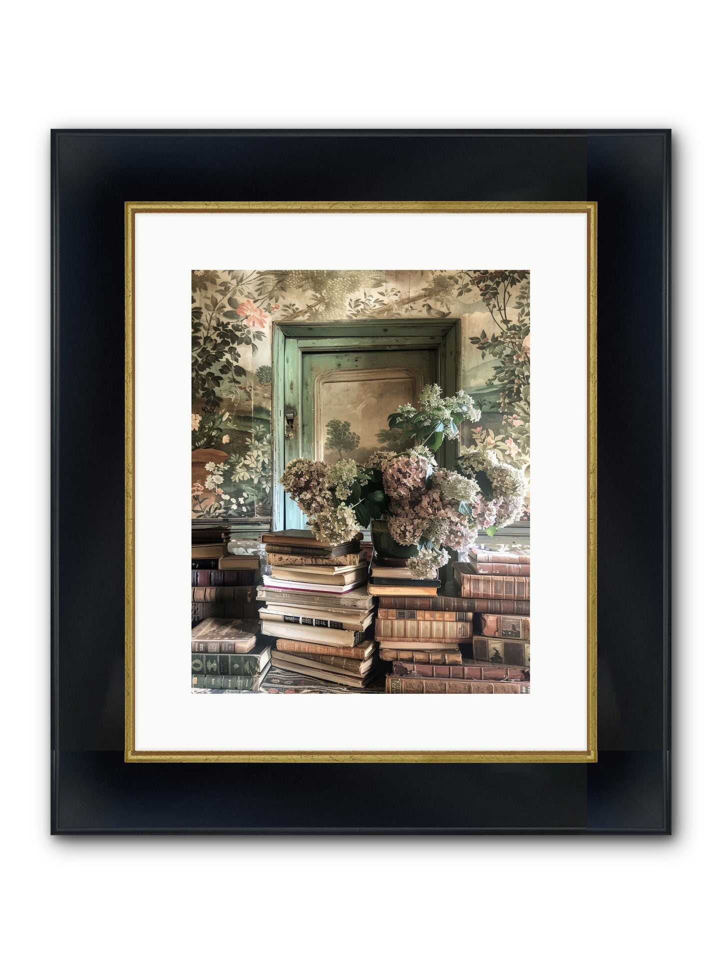 Literary Garden Framed Print - Wide Black w/Gold 12x15