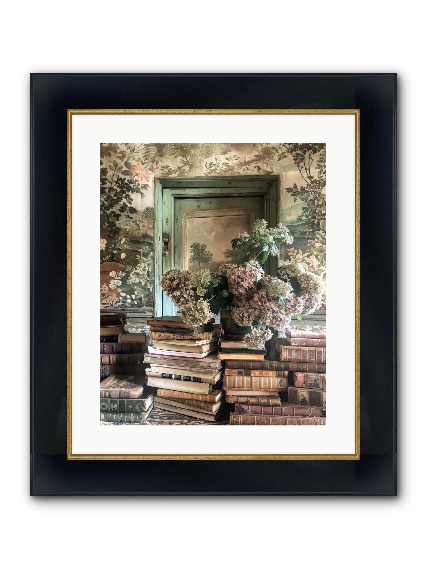 Literary Garden Framed Print - Wide Black w/Gold 16x20